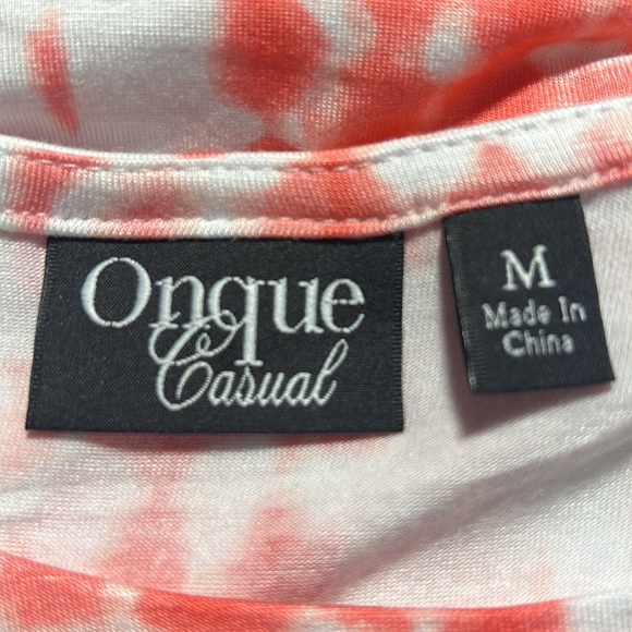 OnQue Casuals Coral and White 3/4 Sleeve Tie Dye Top size is a large - Picture 6 of 9
